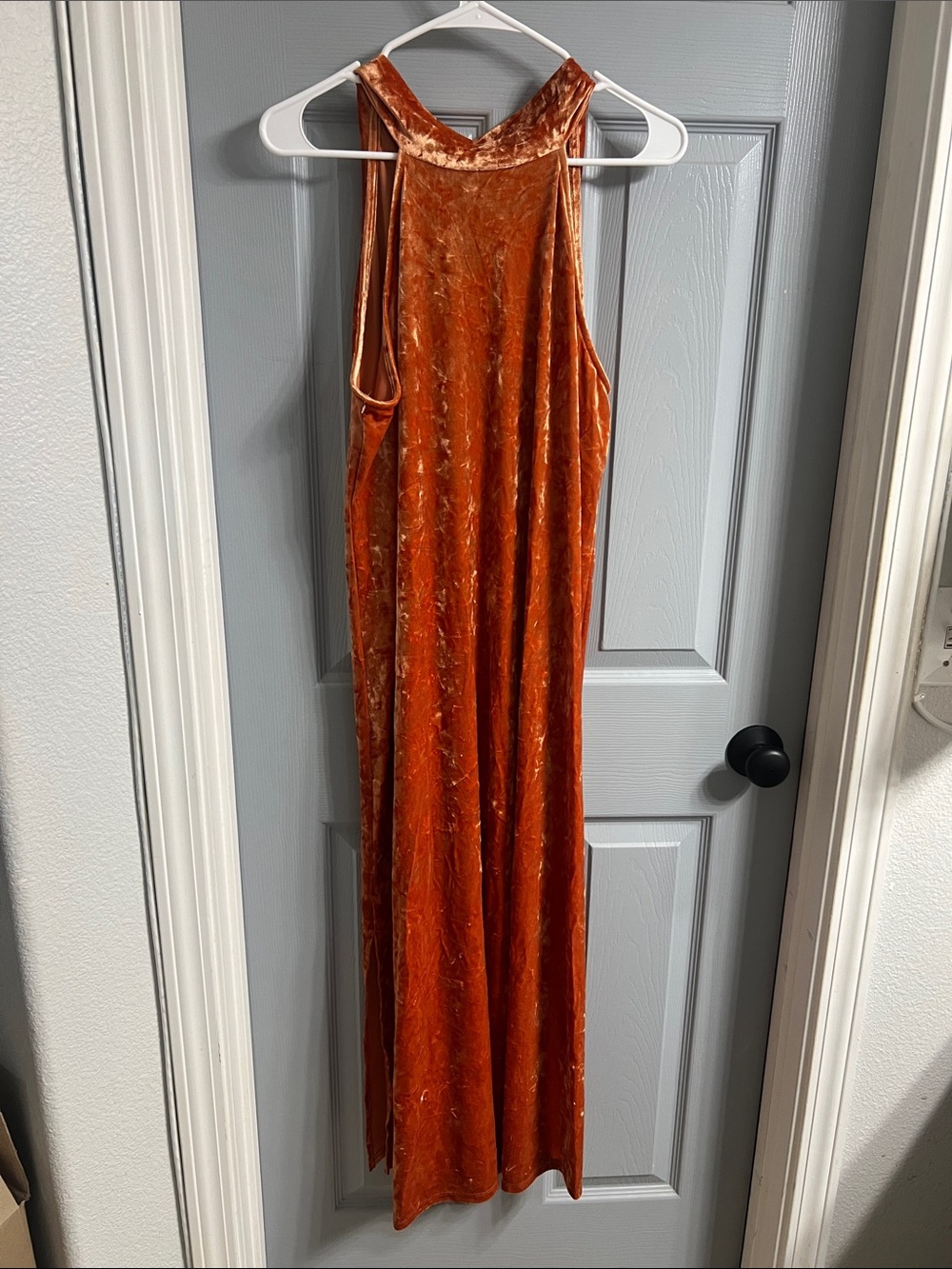 Bar III Burnt Orange Velvet Halter Maxi Dress